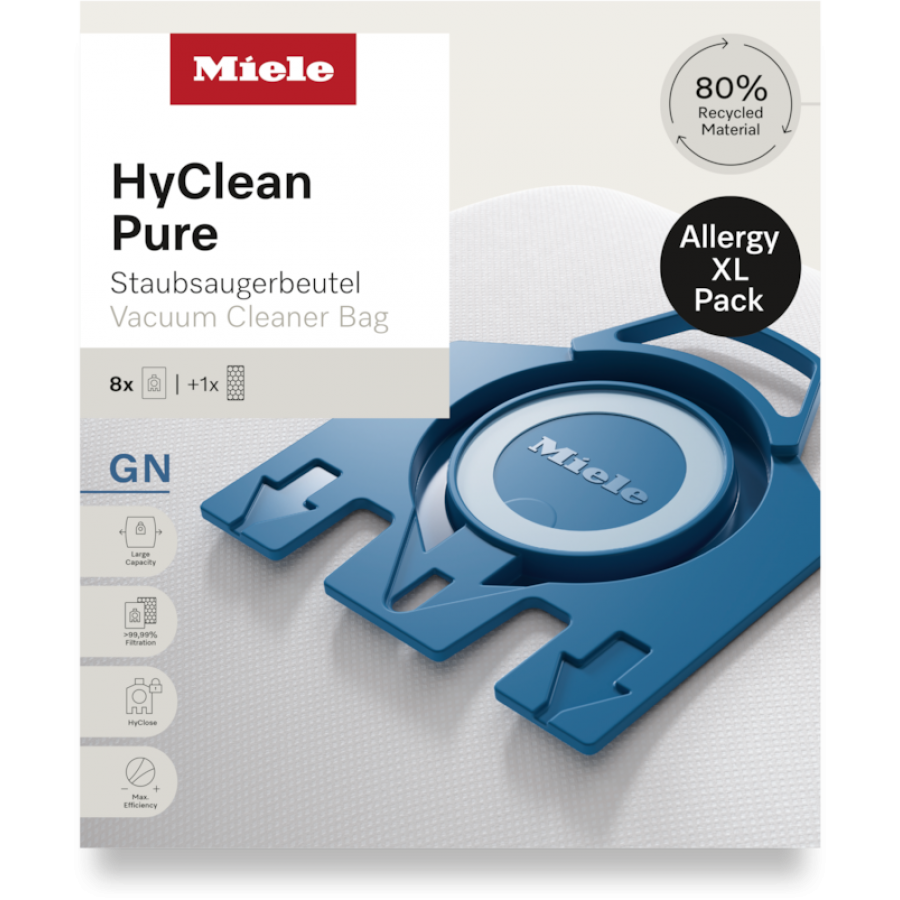 Miele GN Allergy XL HyClean Pure 8 stofzuigerzakken en een HEPA-filter
