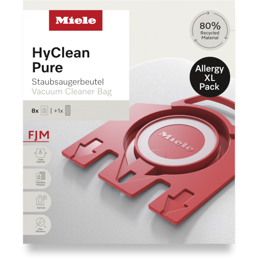 Miele FJM Allergy XL HyClean Pure 8 stofzuigerzakken en een HEPA-filter